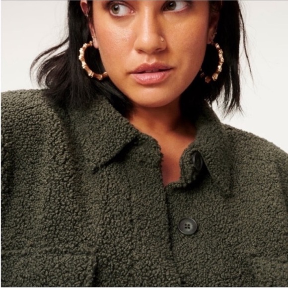 GOOD AMERICAN Relaxed Fit Dark Gray/green Sherpa Shacket plus size 4x/5x NWT - Picture 4 of 7